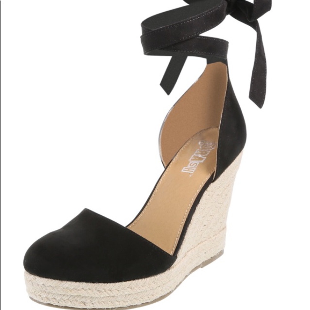 Black Wedge Closed Toe Espadrille Lace-up Sandals